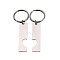 Stainless Steel Pendants Keychain, with Alloy Key Rings, Rectangle with Heart, Stainless Steel Color, Pendant: 5x1.2cm, Ring: 25mm in diameter, 2pcs/set.