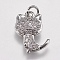 Brass Micro Pave Cubic Zirconia Kitten Charms, Cat Silhouette Shape, Platinum, 14x9x2.5mm, Hole: 2mm