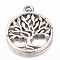 Brass Pendants, Flat Round with Tree of Life, Antique Silver, 18x15x2mm, Hole: 1.5mm