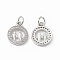 Brass Micro Pave Cubic Zirconia Charms, Cadmium Free & Nickel Free & Lead Free, with Jump Ring, Flat Round with Lover Charms, Platinum, 13.5x11x2mm, Hole: 3mm