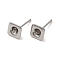 Non-Tarnish Square 201 Stainless Steel Stud Earring Findings, Earring Settings with 304 Stainless Steel Pins, Stainless Steel Color, 6x6mm, Pin: 11x0.8mm, Tray: 3mm