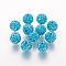 Polymer Clay Rhinestone Beads, Grade A, Round, Pave Disco Ball Beads, Blue Zircon, 10x9.5mm, Hole: 1.5~1.8mm