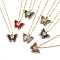 Butterfly Light Gold Brass Micro Pave Cubic Zirconia Pendant Necklaces, with Glass, Mixed Color, 16.14 inch(41cm)