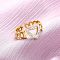 304 Stainless Steel with Rhinestone Adjustable Cuff Rings, Heart, Ion Plating(IP), Real 18K Gold Plated, 9.5mm, Adjustable