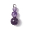 Natural Amethyst Round Beaded Pendants, Gourd Charms with Platinum Tone Iron Loops, 20.5~24x8~8.5mm, Hole: 1.5~3mm