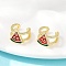 Brass Enamel Cuff Earrings, Real 18K Gold Plated, Watermelon, 12.5x12.5mm