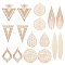 32Pcs 8 Style Rack Plating Brass Filigree Big Pendants, Long-Lasting Plated, Triangle & Teardrop & Rhombus & Triangle, Light Gold, 30~61x11~32.5x0.3~0.4mm, Hole: 1~1.8mm, 4pcs/style