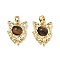 Natural Tiger Eye Round Ball Pendants, Cat Heads Shaped Charms, with Brass Settings, Real 18K Gold Plated, 16x12.5x5.5mm, Hole: 4x3mm
