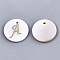 Natural Freshwater Shell Pendants, with Golden Plated Brass Etched Metal Embellishments, Flat Round with Letter, Letter.A, 15x2mm, Hole: 1.2mm