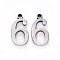 Tarnish Resistant 201 Stainless Steel Charms, Number, Laser Cut, Stainless Steel Color, Num.6, 15x8x1.5mm, Hole: 1.5mm