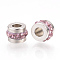 201 Stainless Steel Polymer Clay Rhinestone Inlaid Beads, Column, Stainless Steel Color, Light Rose, 7x5mm, Hole: 3mm
