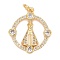 Cubic Zirconia Pendants, with Rack Plating Real 18K Gold Plated Brass Findings, with Jump Rings, Long-Lasting Plated, Lead Free & Cadmium Free, Round, Real 18K Gold Plated, 21x18.5x2.5mm, Jump Ring: 4.6x0.8mm, 3mm Inner Diameter