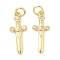 Brass Micro Pave Cubic Zirconia Pendants, Sword Charms, Long-Lasting Plated, Cadmium Free & Lead Free, Rack Plating, with Jump Ring, Real 18K Gold Plated, 20.5x8x2mm, Hole: 3.6mm