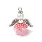 Glass Seed Beaded Angel Pendants, with Acrylic Beads Caps & Alloy Wing & 304 Stainless Steel Loop, Pink, 22.5x20x14mm, Hole: 1.5mm