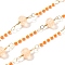 Brass Hexagonal Column Glass Seaded Beaded & Resin Round Beaded Link Chains, Soldered, with Spool, Long-Lasting Plated, Golden, PeachPuff, 3.5~20.5x2~7x0.5~7mm, about 16.40 Feet(5m)/Roll
