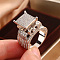 Brass Micro Pave Clear Cubic Zirconia Finger Rings, Square, Platinum, US Size 9(18.9mm)