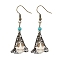 Synthetic Turquoise Dangle Earrings, with Brass Cone and Iron Earring Hooks, Spider & Web, for Halloween, Antique Bronze, 54x20mm