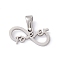 Non-Tarnish 304 Stainless Steel Charms, Laser Cut, Infinity with Word Forever Charms, Stainless Steel Color, 7.5x17x1mm, Hole: 2.5x4.5mm