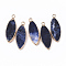 Edge Golden Plated Natural Sodalite Pendants, with Iron Loop, Horse Eye, 28.5~30.5x10.5x3.5mm, Hole: 1.6mm