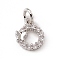 Brass Micro Pave Clear Cubic Zirconia Charms, Cadmium Free & Lead Free, with Open Jump Rings, Flat Round with Butterfly, Platinum, 9.5x8x2mm, Jump Ring: 4.5x0.7mm, Inner Diameter: 3mm