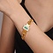 Green Synthetic Turquoise & Cubic Zirconia Rectangle Link Bracelet, with 304 Stainless Steel Chains, Golden, 7-1/8 inch(18cm)