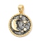 Rack Plating Brass Rhinestone Pendants, with Enamel, Cadmium Free & Nickel Free & Lead Free, Flat Round with Moon & Star Charms, Real 18K Gold Plated, Black, 19.5x17x3mm, Hole: 5x3mm