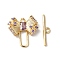 Brass Toggle Clasps, with Glass, Nickel Free, Bowknot, Golden, Lilac, 18.5x18x5mm, Bar: 4.5x20x1.5mm, Hole: 1mm