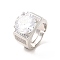 Clear Cubic Zirconia Adjustable Ring, Wide Band Ring, Rack Plating Brass Solitaire Ring for Women, Long-Lasting Plated, Cadmium Free & Lead Free, Platinum, US Size 9, Inner Diameter: 18.9mm, 7~15mm