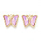 Alloy Glass Pendants, Butterfly, Faceted, Light Gold, Plum, 19x23x5mm, Hole: 2mm