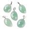Natural Green Aventurine Pendants, Faceted Oval Charms with Platinum Plated Brass Snap on Bails, 21.8x13.4~13.5x6.2mm, Hole: 5.3x3.7mm