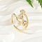Brass Micro Pave Cubic Zirconia Cuff Rings, Cadmium Free & Nickel Free & Lead Free, Bowknot Open Rings, Real 18K Gold Plated, Inner Diameter: 17mm