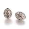 Brass Micro Pave Black Cubic Zirconia Beads, Long-Lasting Plated, Hollow, Rice, Platinum, 15x11mm, Hole: 1.8mm