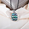 Oval Alloy Pave Dyed Natural Shell Pendant Necklaces, Black Waxed Cord Necklaces for Women, Platinum, Dark Cyan, 17.72~18.9 inch(45~48cm)