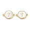 Rack Plating Brass Pave Shell Connector Charms, Long-Lasting Plated, Lead Free & Cadmium Free, Flat Round with Cross, Real 18K Gold Plated, 13x19x2mm, Hole: 1.2~1.4mm