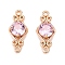 Brass Pave Faceted Glass Connector Charms, Cadmium Free & Nickel Free & Lead Free, Chinese Knot Links, Golden, Pearl Pink, 15.5x6.5x3.5mm, Hole: 1mm