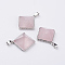 Natural Rose Quartz Pendants, with Brass Finding, Pyramid, Platinum, 28.5x32x13mm, Hole: 3.5x6mm