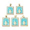 Rack Plating Brass Micro Pave Clear Cubic Zirconia Pendants, with Synthetic Opal, Cadmium Free & Lead Free, Long-Lasting Plated, Real 18K Gold Plated, Flat Round, Rectangle, 23.5x17x3mm, Hole: 5x3.5mm