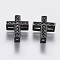 Brass Micro Pave Cubic Zirconia Multi-strand Links, Cross, Black, Gunmetal, 13x9.5x3.5mm, Hole: 0.5mm