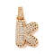 Brass Micro Pave Cubic Zirconia Pendants, Nickel Free, Real 18K Gold Plated, Clear, Letter K, 18.5~24x12.5~25.5x5~5.5mm, Hole: 5x3mm