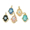 Rack Plating Brass Pendants, with Resin Imitation Opal & Glitter, Long-Lasting Plated, Lead Free & Cadmium Free,Hamsa Hand with Evil Eye, Mixed Color, 19.5x14.5x5mm, Hole: 3mm