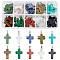 Cross Gemstone Pendants Sets, Natural & Synthetic, with Metal Findings, 24~30x15.5~18.5x4mm, Hole: 6x3mm