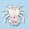 Zinc Alloy Rhinestone Cabochons, with Plastic Imitation Pearls, Spider, Silver, 34.5x39.5x7mm