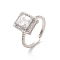 Brass Micro Pave Cubic Zirconia Rings, Square, Inner Diameter: 18.2mm