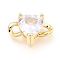 Brass Links Connectors, with Cubic Zirconia, Long-Lasting Plated, Heart, Real 18K Gold Plated, Clear, 10.5x18.5x7mm, Hole: 3x2.5mm
