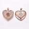Brass Micro Pave Cubic Zirconia Pendants, Heart, Rose Gold, 22x24x4.5mm, Hole: 3.5x4mm