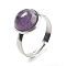 Half Round Natural Amethyst Finger Rings, 304 Stainless Steel Adjustable Rings for Women, Round: 10mm, US Size 6(16.5mm), 3mm