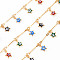Handmade Brass Bar Chain, with Enamel Charms, Soldered, Spool, Star with Evil Eye, Real 18K Gold Plated, Colorful, 12.5x1.5x1mm and 3.5x2.5x0.3mm, about 16.4 Feet(5m)/roll