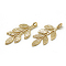 Brass Pendants, Cadmium Free & Nickel Free & Lead Free, Leafy Branches, Real 18K Gold Plated, 23x10x1mm, Hole: 1mm