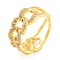 Curb Chains Shape Brass Open Cuff Rings with Cubic Zirconia, Lead Free & Cadmium Free, Real 18K Gold Plated, Inner Diameter: 17.4mm