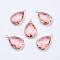 Golden Tone Brass Glass Teardrop Pendants, Faceted, Misty Rose, 18x10x5mm, Hole: 2mm